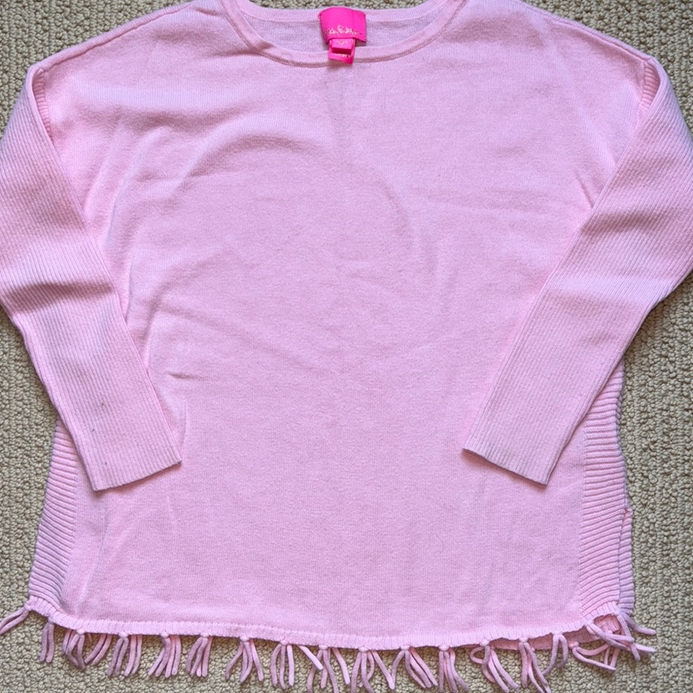 Lilly Pulitzer Pink Fringed Sweater girls M 6 7